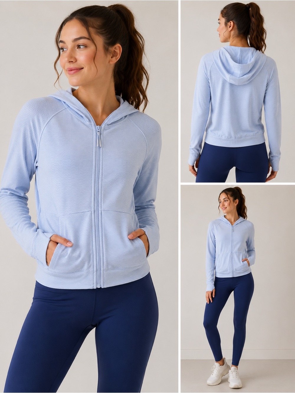 Athleta Girl Light Blue Textured Zip Up Hoodie XXL/16